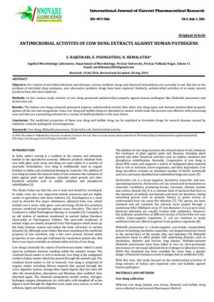 2016, ANTIMICROBIAL ACTIVITES OF COW DUNG EXTRACTS AGAINST HUMAN PATHOGENS